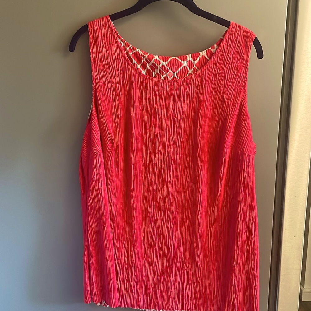 EUC SUSAN GRAVER Regular Print Reversible & Solid Woven Tank RICH PINK‎ 1X